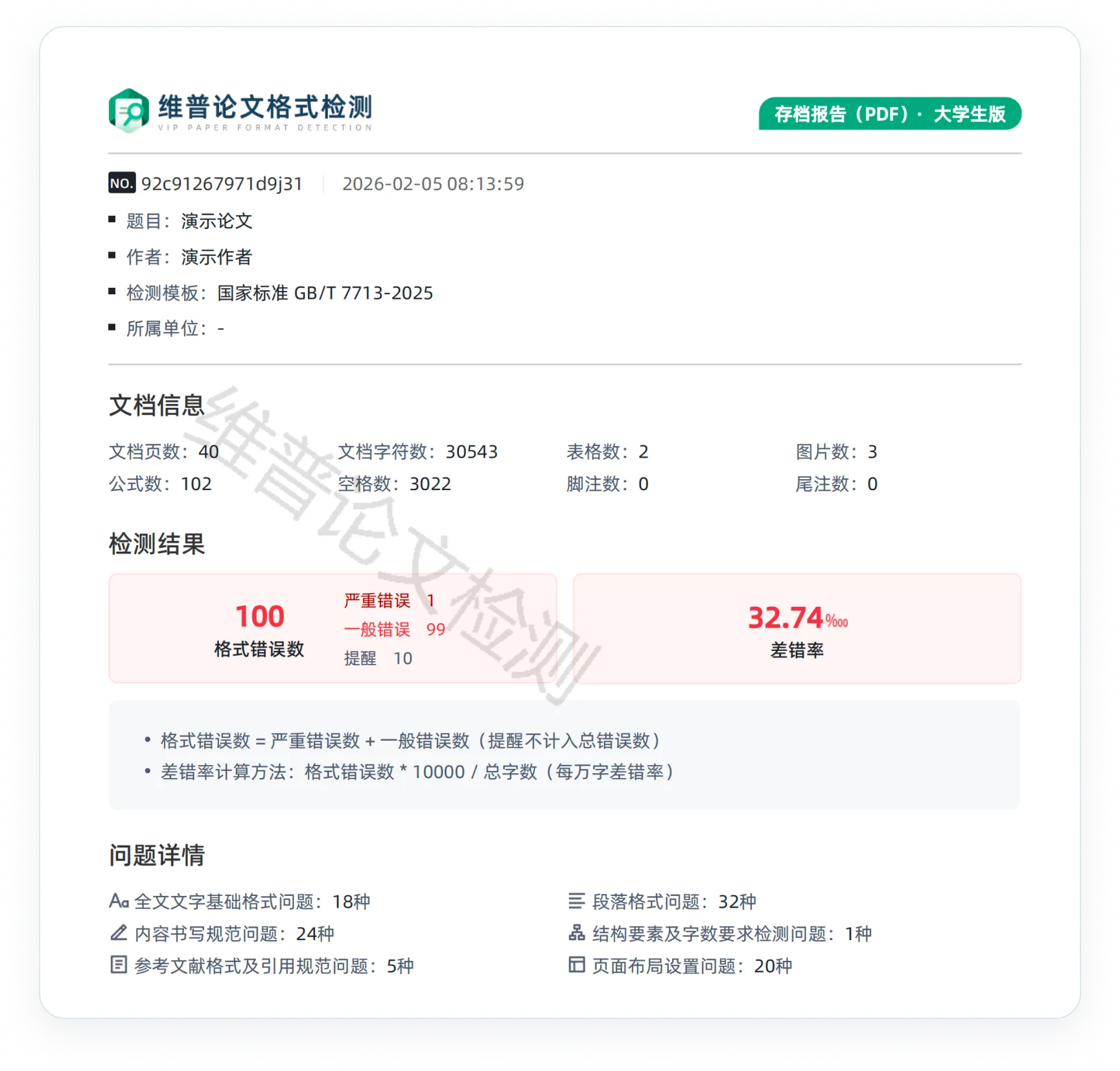 维普格式检测报告意图